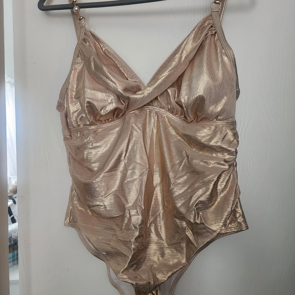 Shimmering Gold Lamee One Piece Bathing Suit.